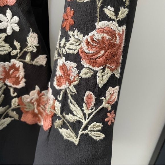 [4] H&M Black with Pink & White Floral Long Bell Sleeve Mini Dress - Picture 7 of 11